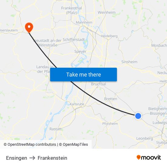 Ensingen to Frankenstein map