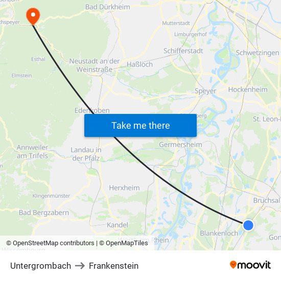 Untergrombach to Frankenstein map