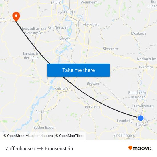 Zuffenhausen to Frankenstein map