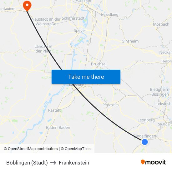 Böblingen (Stadt) to Frankenstein map