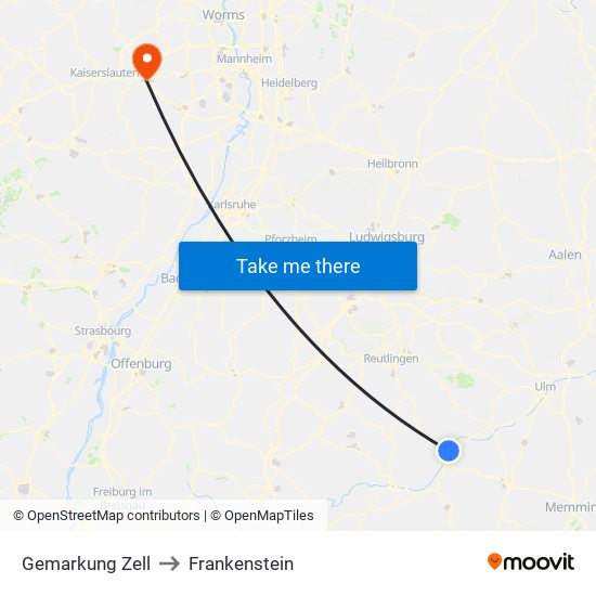 Gemarkung Zell to Frankenstein map