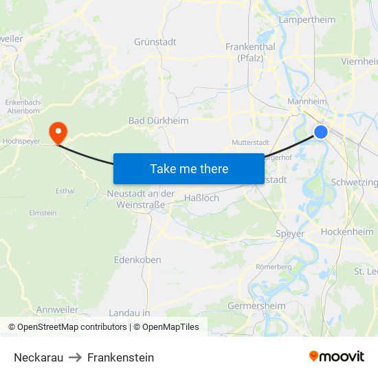 Neckarau to Frankenstein map