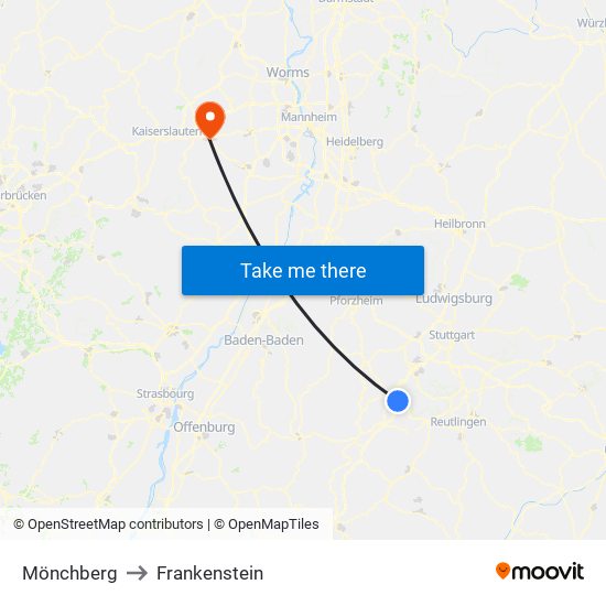 Mönchberg to Frankenstein map