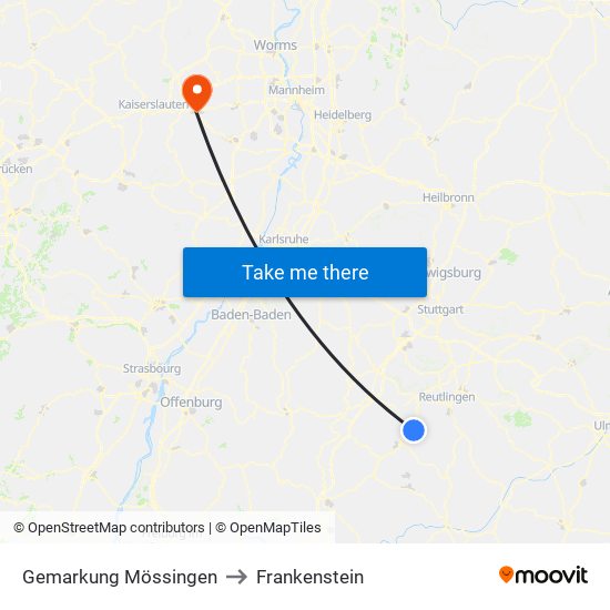 Gemarkung Mössingen to Frankenstein map