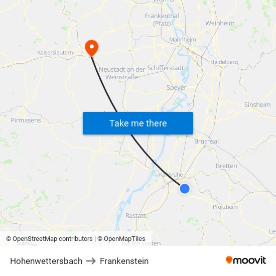 Hohenwettersbach to Frankenstein map