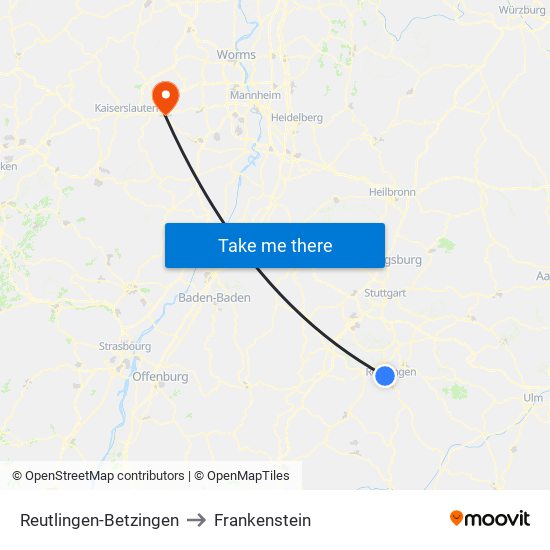 Reutlingen-Betzingen to Frankenstein map