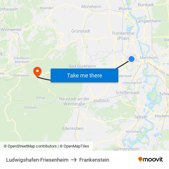 Ludwigshafen-Friesenheim to Frankenstein map