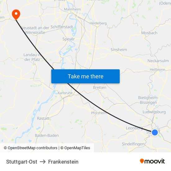 Stuttgart-Ost to Frankenstein map