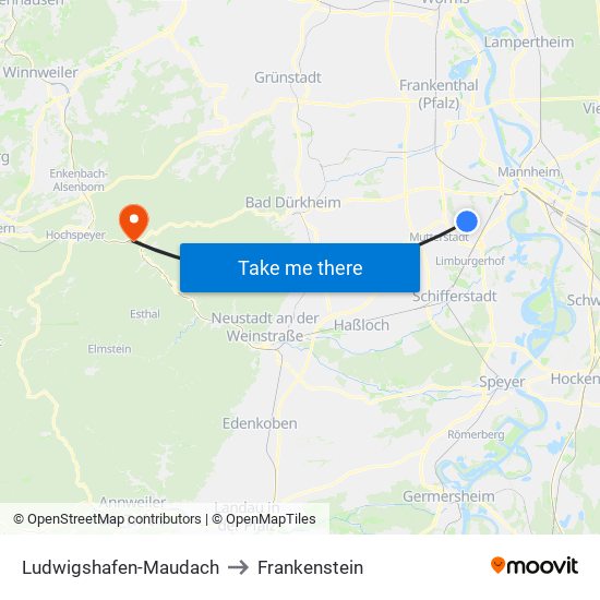 Ludwigshafen-Maudach to Frankenstein map