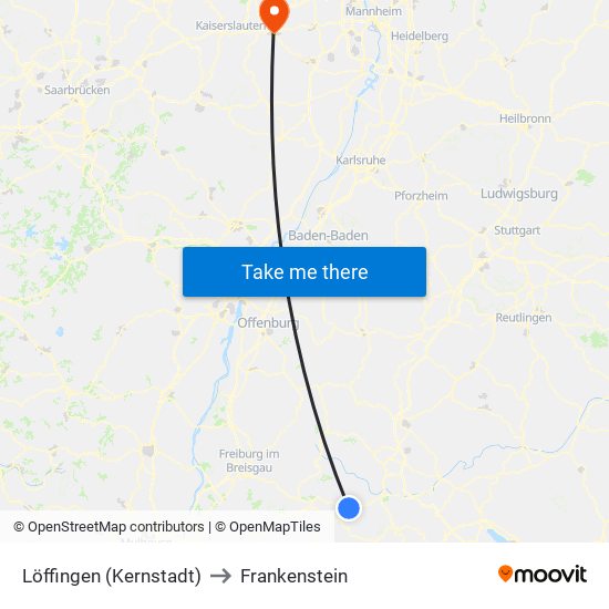 Löffingen (Kernstadt) to Frankenstein map