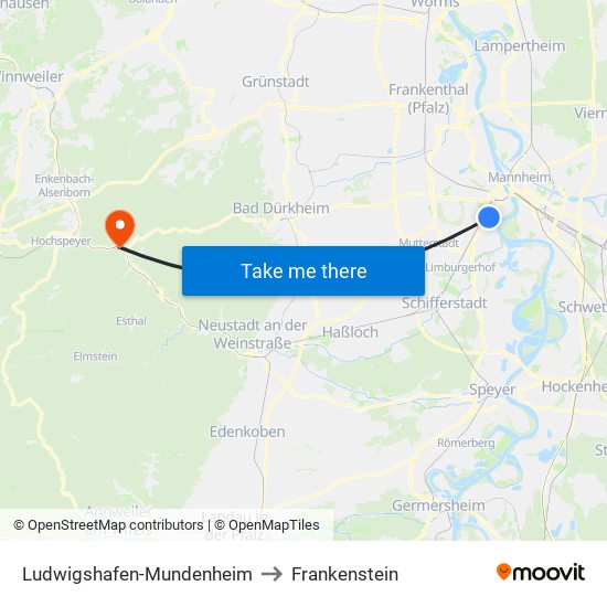 Ludwigshafen-Mundenheim to Frankenstein map