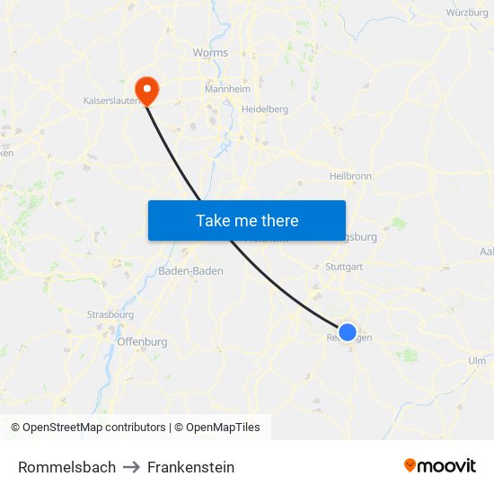 Rommelsbach to Frankenstein map