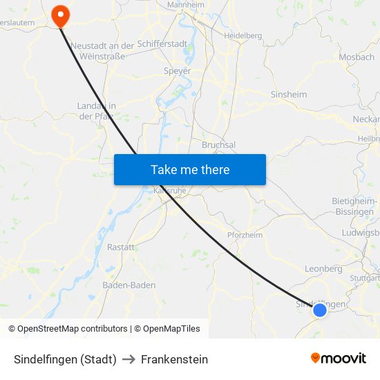 Sindelfingen (Stadt) to Frankenstein map