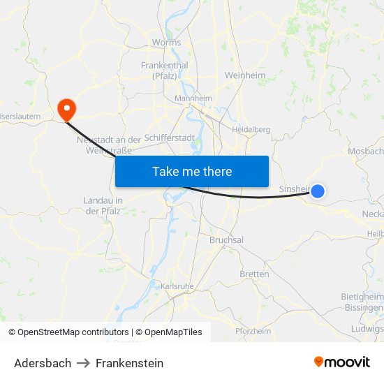 Adersbach to Frankenstein map