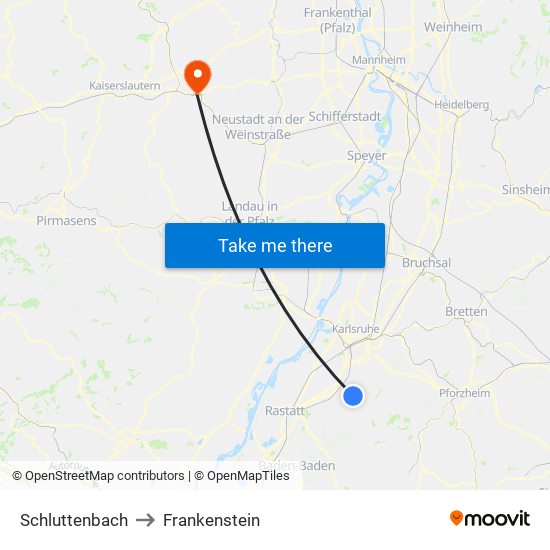 Schluttenbach to Frankenstein map