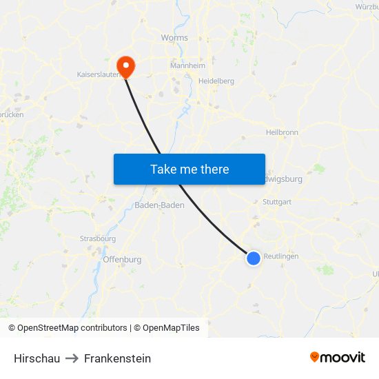 Hirschau to Frankenstein map