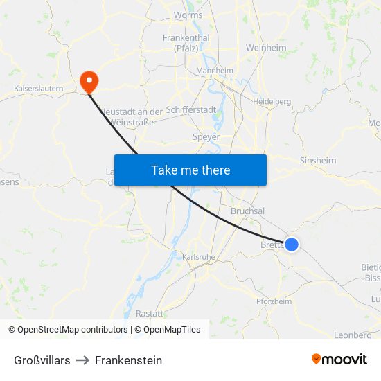 Großvillars to Frankenstein map