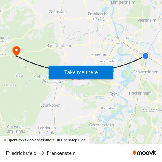 Friedrichsfeld to Frankenstein map