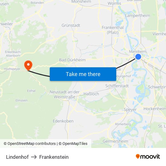 Lindenhof to Frankenstein map