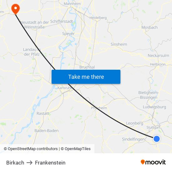 Birkach to Frankenstein map