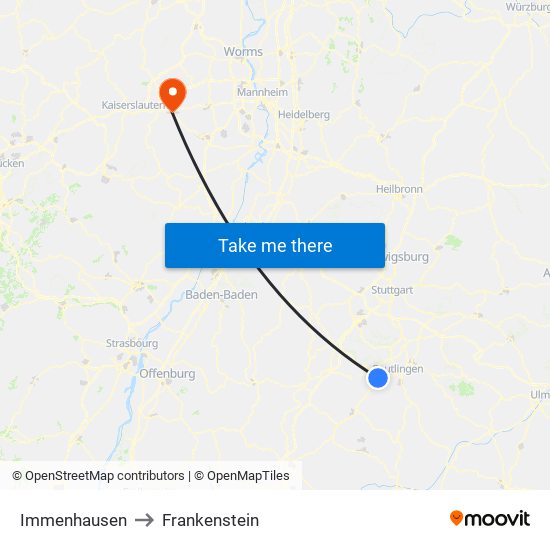 Immenhausen to Frankenstein map
