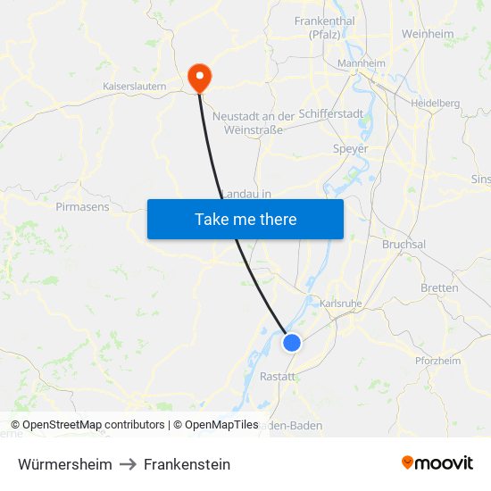 Würmersheim to Frankenstein map