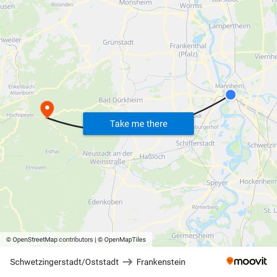 Schwetzingerstadt/Oststadt to Frankenstein map