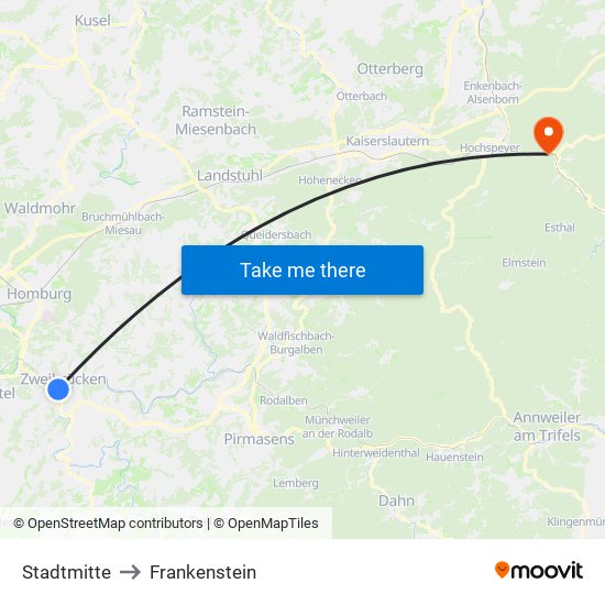 Stadtmitte to Frankenstein map
