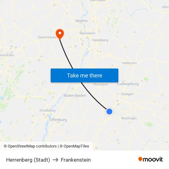 Herrenberg (Stadt) to Frankenstein map