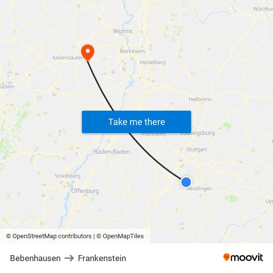 Bebenhausen to Frankenstein map