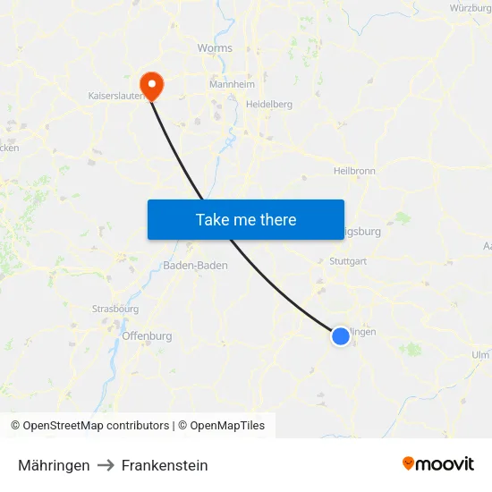 Mähringen to Frankenstein map
