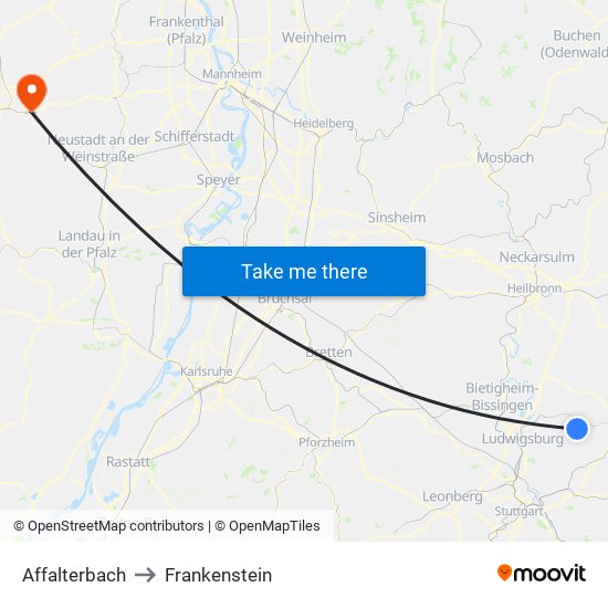 Affalterbach to Frankenstein map