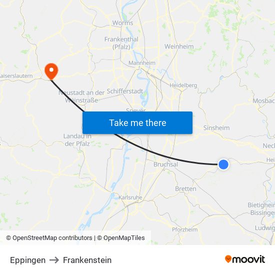 Eppingen to Frankenstein map