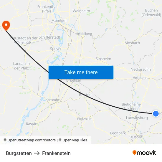 Burgstetten to Frankenstein map