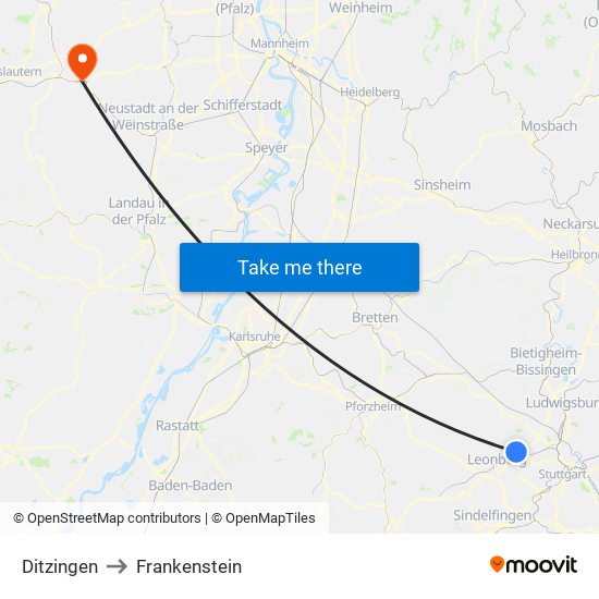 Ditzingen to Frankenstein map