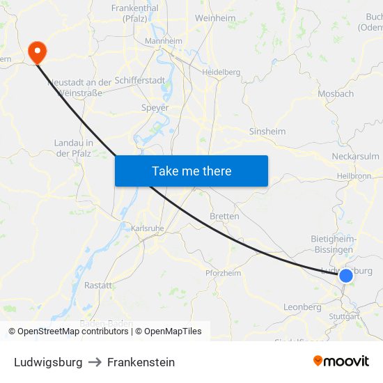 Ludwigsburg to Frankenstein map