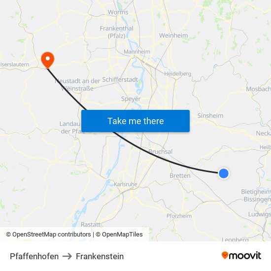 Pfaffenhofen to Frankenstein map