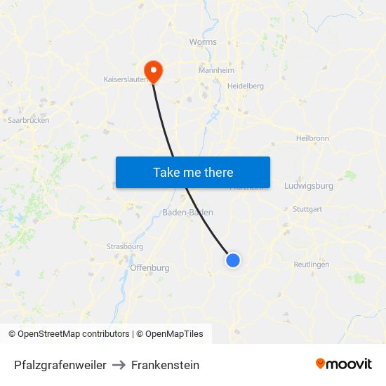 Pfalzgrafenweiler to Frankenstein map