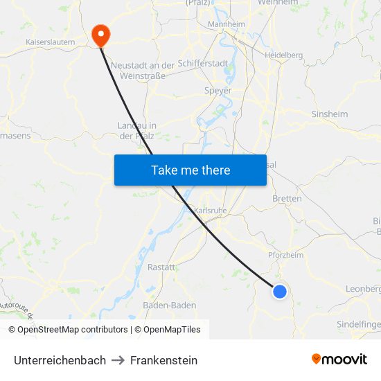 Unterreichenbach to Frankenstein map