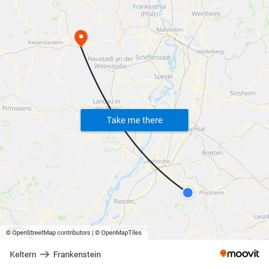 Keltern to Frankenstein map