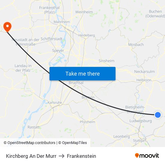 Kirchberg An Der Murr to Frankenstein map