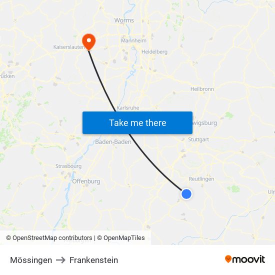 Mössingen to Frankenstein map