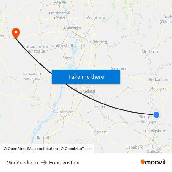 Mundelsheim to Frankenstein map
