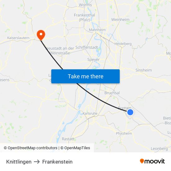 Knittlingen to Frankenstein map