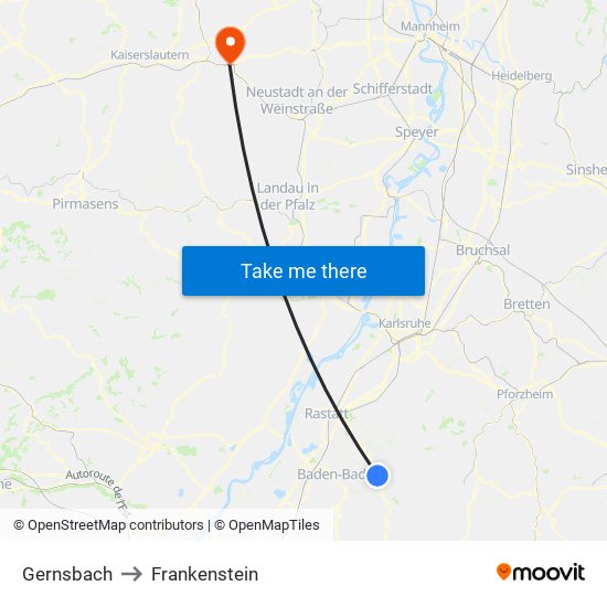 Gernsbach to Frankenstein map
