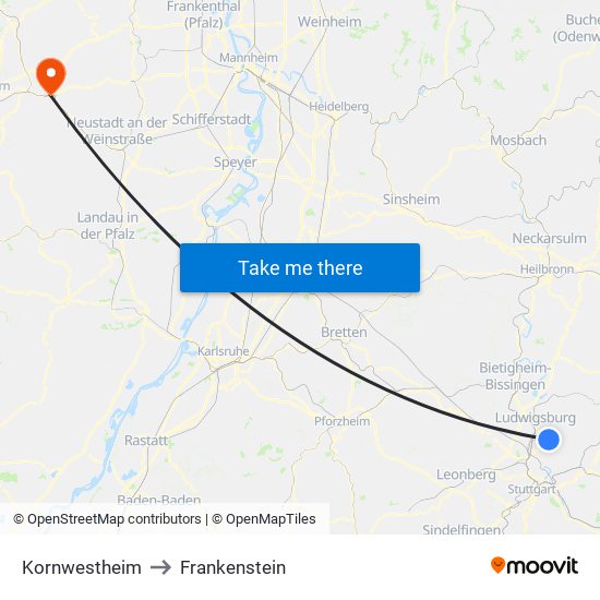 Kornwestheim to Frankenstein map