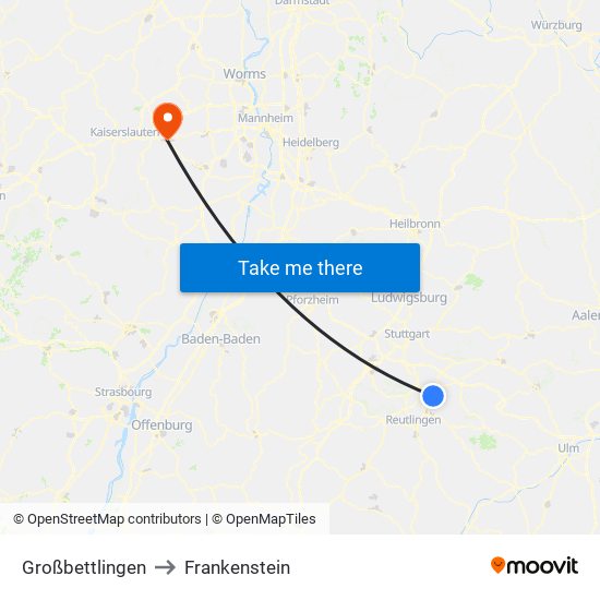 Großbettlingen to Frankenstein map