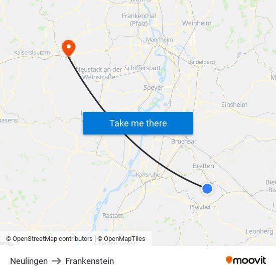 Neulingen to Frankenstein map