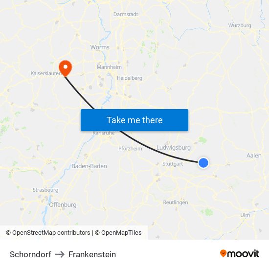 Schorndorf to Frankenstein map