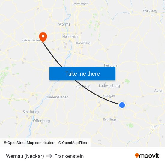 Wernau (Neckar) to Frankenstein map